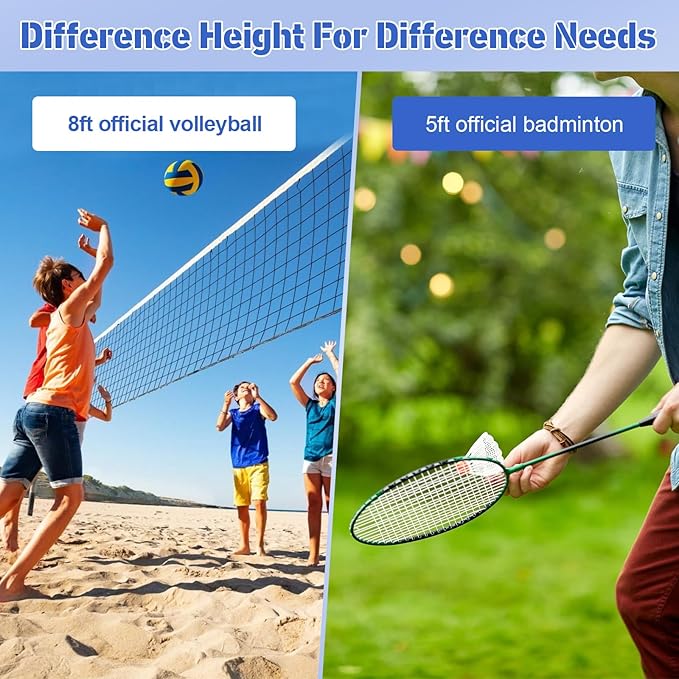 Volleyball Net with Poles,Volleyball Poles for Backyard, 6 Adjustable Heights Volleyball Set 8ft Professional Standard Height Stand, for Backyard Outdoor