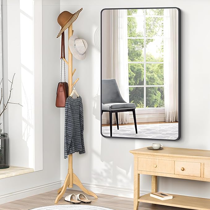 30x48 inch Bathroom Mirror,Black Rectangle Mirror,Wall Mounted Bathroom Frame Vanity Mirror with Round Corner for Bedroom Living Room, Entryway Hangs Horizontal or Vertical