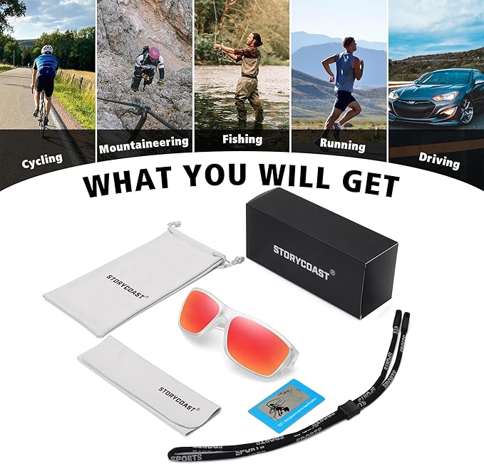 STORYCOAST Polarized Sports Sunglasses for Men Women Unbreakable Frame Cycling Fishing Driving