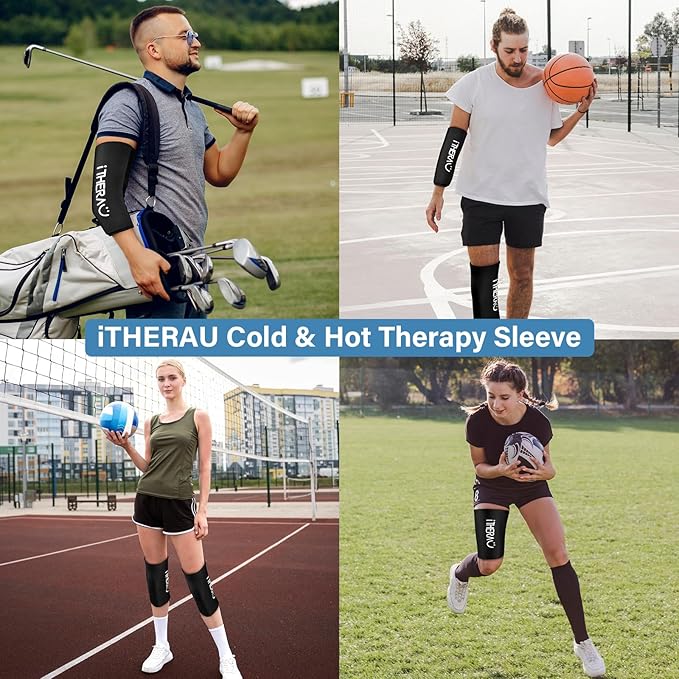 iTHERAU Knee Ice Pack Wrap, Reusable Gel Cold Pack with Cold/Hot Therapy, Cold Compression Sleeve for Elbow, Knee, Calf & Ankle for Pain Relief, Swelling, Surgery, Sports Injuries -Black, M
