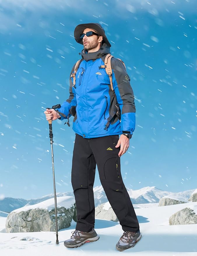 MAGCOMSEN Snow Pants for Men Water Resistant Fleece Lined 5 Zipper Pockets Winter Snowboard Hiking Insulated Ski Pants