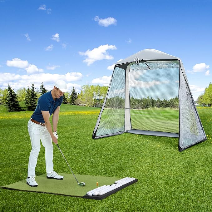 Golf Hitting Mat with Ball Tray, 5x4 & 6x4 ft, 26mm/31mm Thick, Standard & Alignment Line Options, Premium Golf Practice Mat for Indoor Outdoor Swing & Chipping