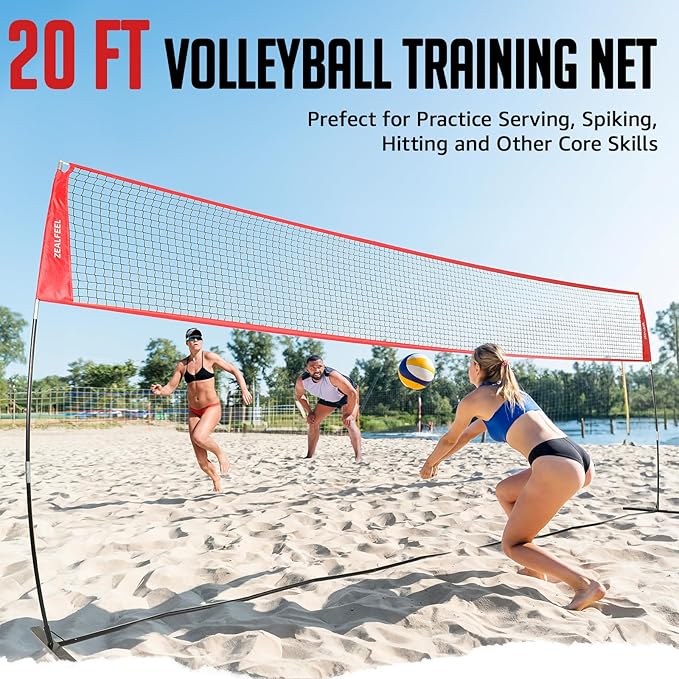 Volleyball Net, 12ft/20ft Training Set Height Adjustable, Portable Freestanding Practice for Hitting or Serving Drills, Pop up With Carry Bag for Backyard or Outdoor