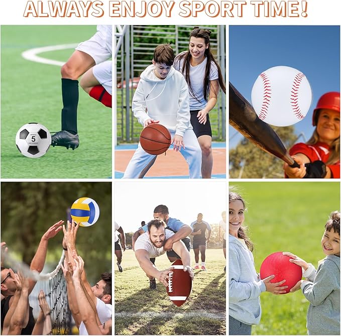 Deekin 12 Pcs Assorted Sport Ball Set Official Size Basketball, Football, Volleyball, Soccer, Baseball, Playground Ball with Bag and Pump Gift for Kid Youth Adult Back to School
