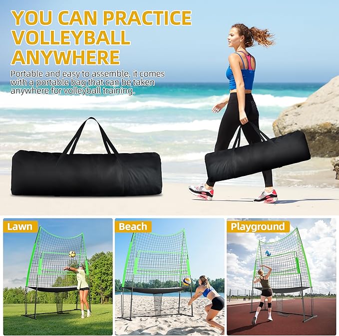 Volleyball Training Equipment, Height Freely Adjustable Practice Net System for Spike Hitting Serving, Portable Volleyball Net for Backyard Indoor Outdoor Use