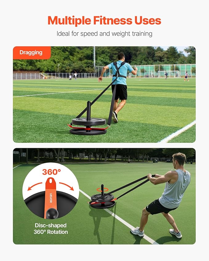 VEVOR Weight Sled, Steel Power Sled, Fitness Strength Training Sleds for Athletic Exercise Speed Improvement, Workout Fitness Equipment with Harness, Compatible with 2 in Weight Plate, Orange & Black