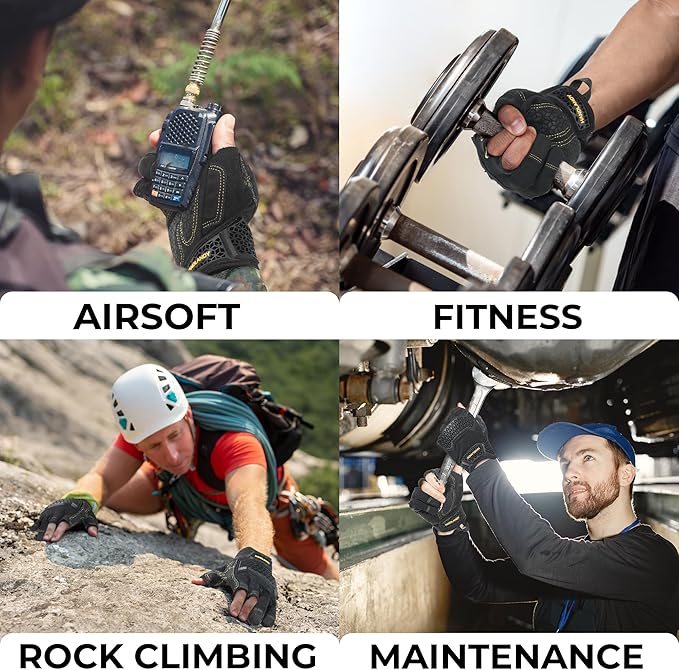 HANDLANDY Fingerless Framer Work Gloves for Men, Utility Grip Paded Gloves for Tactical Shooting Airsoft Hunting Driving (Black- 3 Fingerless, X-Large (Pack of 1))