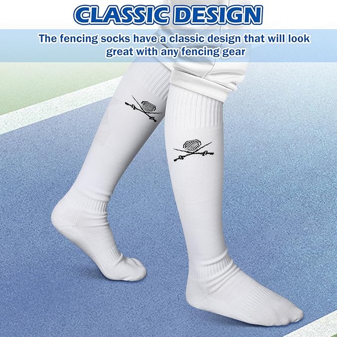 5 Pairs Fencing Socks for Epee Sabre and Foil White Cotton Knee High Socks Comfortable Support Athletic Stockings for Men Youth