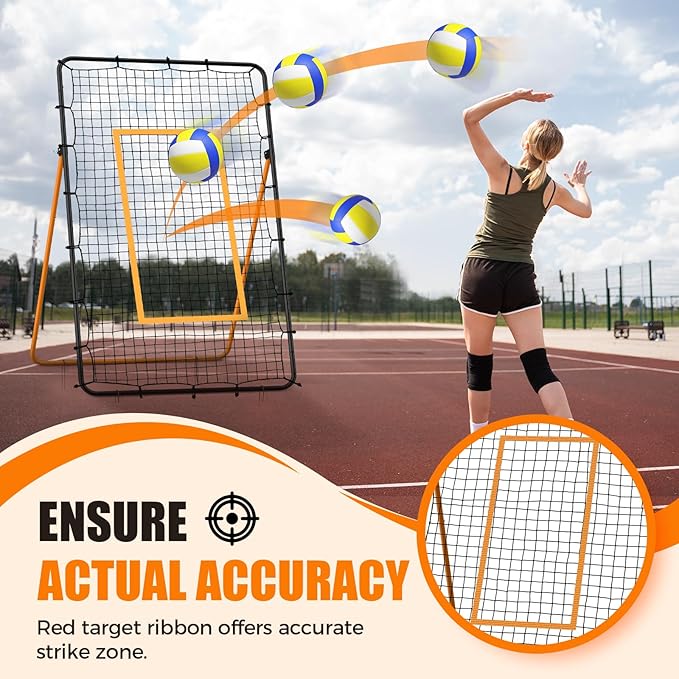 Volleyball Rebounder Net,Portable 7x4 ft Training Equipment for Spike and Smash Practice - 5 Rebound Angles Custom Target Area for Volleyball Sports Training