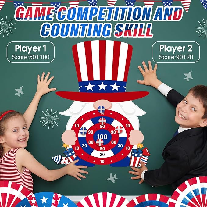 4th of July Games Set Patriotic Dart Board Games with 6 Sticky Balls Independence American Day Party Favor for Red White and Blue Party Throwing Indoor Outdoor Yard(Top Hat)