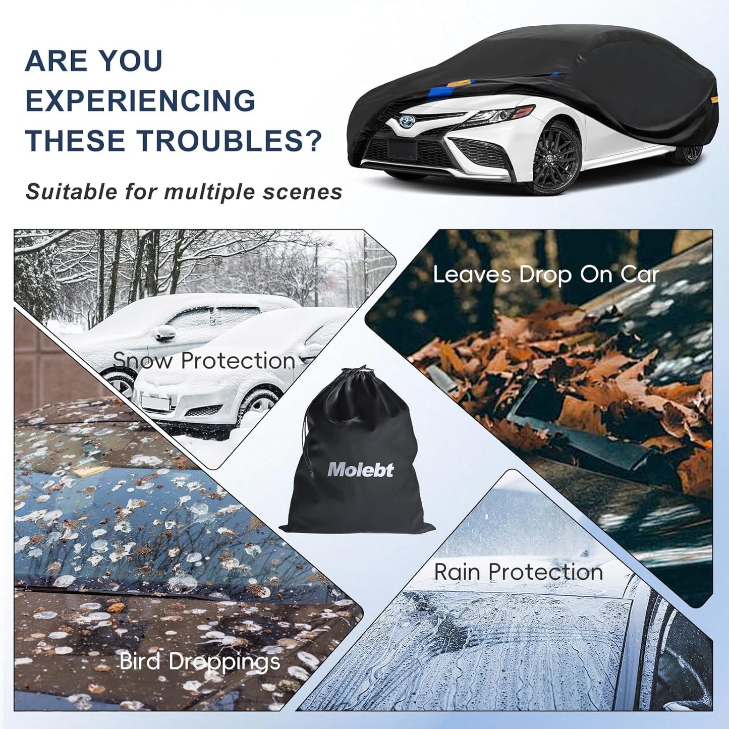 Car Cover Waterproof All Weather for Automobiles, Full Exterior Covers for Sedan & Coupe (up to 165 inch) Universal Fit for BMW Z3, Mazda MX5, Honda S2000, etc. Rain Winter Sun Snow Protection