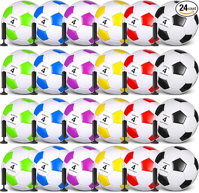 Sotiff 24 Pcs Size 5/4 Soccer Ball Bulk with 24 Pump Deflated Soccer Balls for Kids Teen Football Bulk for Game Training School Team Sports Adults Player Practice Outdoor