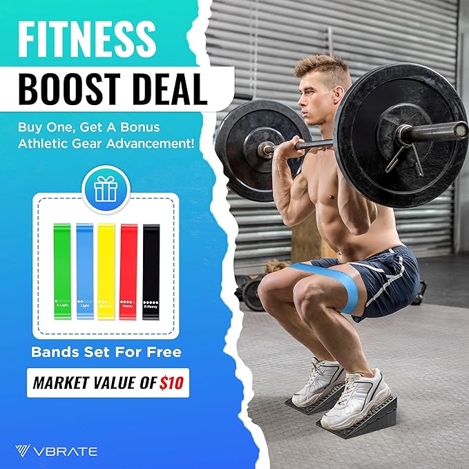 Adjustable Non-Slip Rubber Slant Board for Squats (4PC Squat Wedge Blocks) with 5 Resistance Bands – Heel Elevated Calf Stretcher & Calf Raise Block for Strength Training, Mobility & Balance