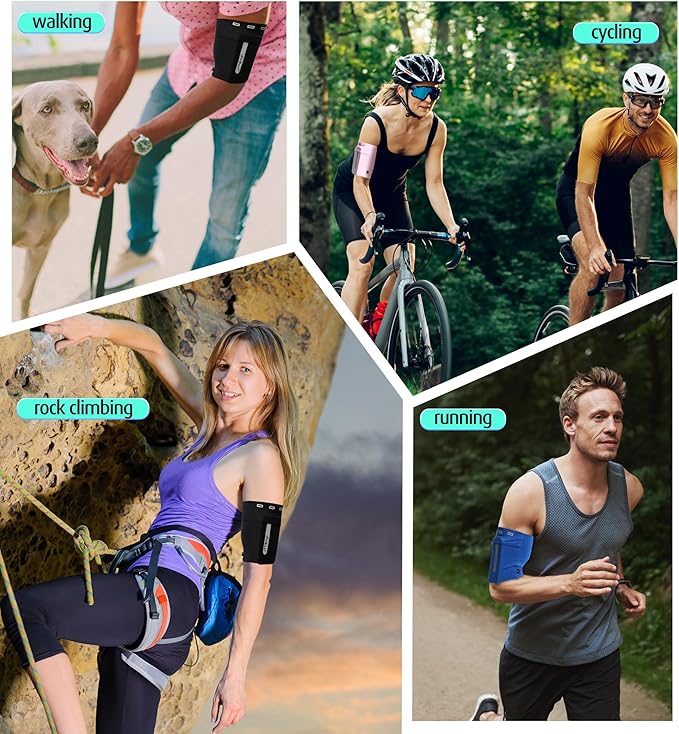 HiRui Running Armband Sleeve Universal Sports Armband Cell Phone Holder Armband for Exercise Workout, Compatible with iPhone 16/15/14/13/Plus/Pro Samsung Galaxy All Phones (M, Pink)