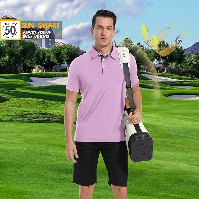 Mens Polo Shirts Short Casual Solid Stylish Dry Fit Performance Designed Collared Golf Polo Shirts for Men