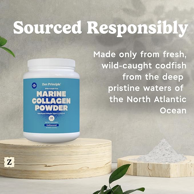 Zen Principle Marine Collagen Peptides Powder 1.5 lb. Wild-Caught Fish, Non-GMO. Supports Healthy Skin, Hair, Joints and Bones.Hydrolyzed Type 1 & 3 Protein. Amino Acids.Unflavored, Easy to Mix.