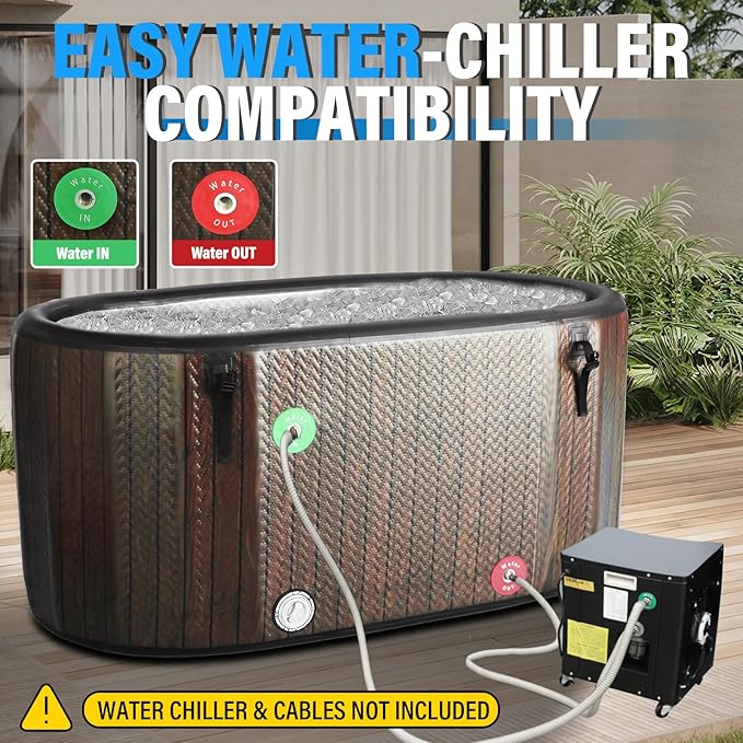 AKSPORT Ice Bath Tub for Athletes, 238 Gallons Inflatable Cold Plunge Tub Compatible with Water Chillers,Icebath for Recovery & Cold Water Therapy, Portable Bathtub for Indoor & Outdoor-Wood