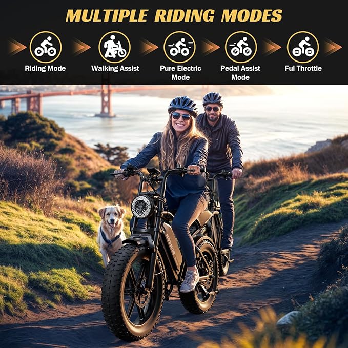 HOVSCO Electric Bike for Adults with 1500W Peak Motor, 20" Fat Tire Electric Dirt Bike, 28MPH All-Terrain E-Bike, 48V 15AH Battery, Electric Motorcycle for Road Sand Mountain Snow Adventure