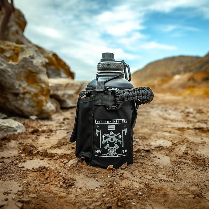 Iron InfideI Battle Bottle Sleeve - 64 oz and 32 oz Water Bottle Sleeve Only for Half Gallon 1L Steel Water Bottle | Rugged Cover with Molle for Versatile Design with Storage for Phone, Wallet & Keys