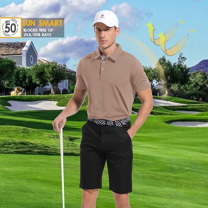 Mens Polo Shirts Short Casual Solid Stylish Dry Fit Performance Designed Collared Golf Polo Shirts for Men