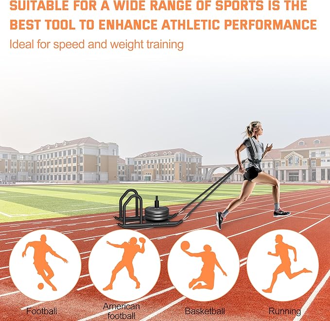 Weight Sled for Training, Heavy Duty 500 LBS Pull Push Sled for Outdoor, Indoor, Football, Durable Steel Weighted Sled, Compatible with 1" & 2" Weight Plate, Frame with Adjustable Reflective Stripe Vest