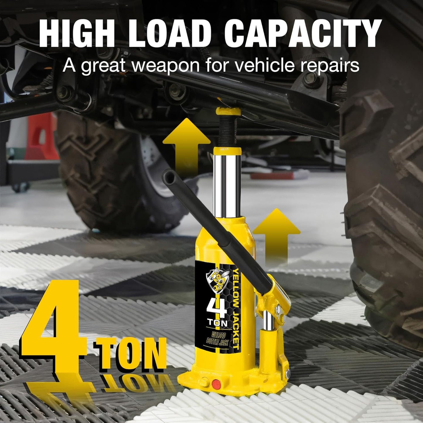 YELLOW JACKET 4 Ton Muti-Directional Welded Bottle Jack(8,000lb) with Carrying Case for Car, SUV, Auto Repair