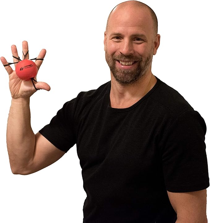 Physical Therapy Hand Exerciser - Forearm Exerciser with Stress Relief Ball - Hand Therapy Balls for Exercise, Training - Finger Exerciser & Strengthener - Medium Tension, Red