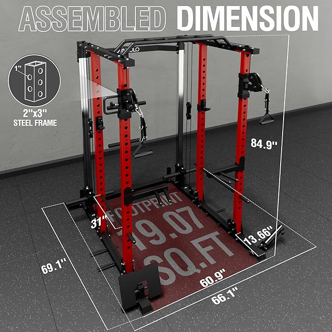 Mikolo Power Cage, Power Rack with Cable Crossover and Dual Independent Pulley System, 2200 Pounds Capacity Workout Cage with More Training Attachments, Squat Rack for Home Gym, PC07 Versions
