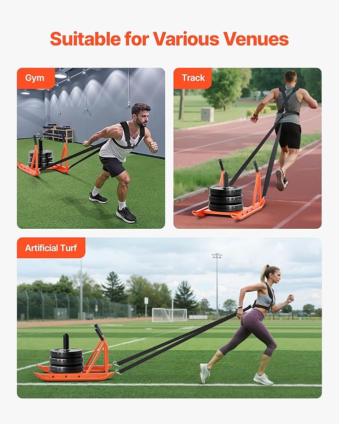 VEVOR Weight Sled, Steel Power Sled, Fitness Strength Training Sleds for Athletic Exercise Speed Improvement, Workout Fitness Equipment with Handle, Compatible with 1/2 in Weight Plates, Orange