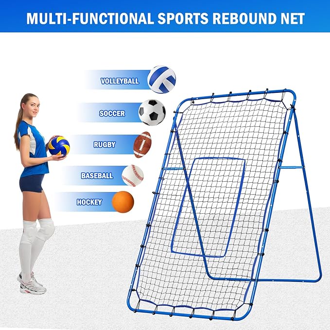 Volleyball Rebounder Net, Soccer Baseball Rebound Pitchback Net, Adjustable Target Practice Nets, Easy Setup Softball Bounce Back Trainer Equipment, Improve Sport Training Skills for Backyard