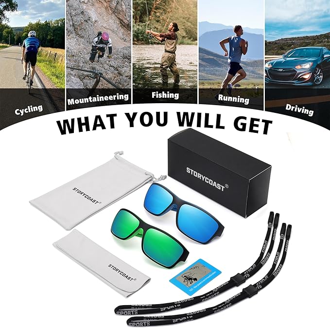 STORYCOAST Polarized Sports Sunglasses for Men Women Unbreakable Frame Cycling Fishing Driving