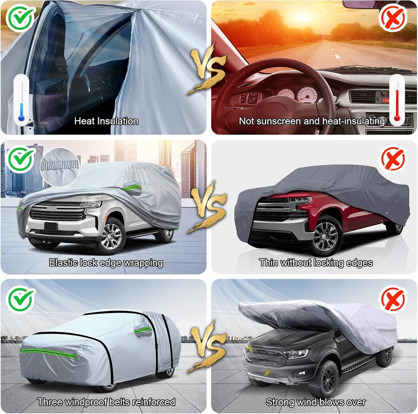 TUCAREST 6-Layers Premium Full Car Cover Hard Shell Zipper Design Waterproof All Weather Weatherproof UV Sun Protection Snow Dust Storm Resistant Outdoor with Straps (Fit for Sedan 205"- 216")