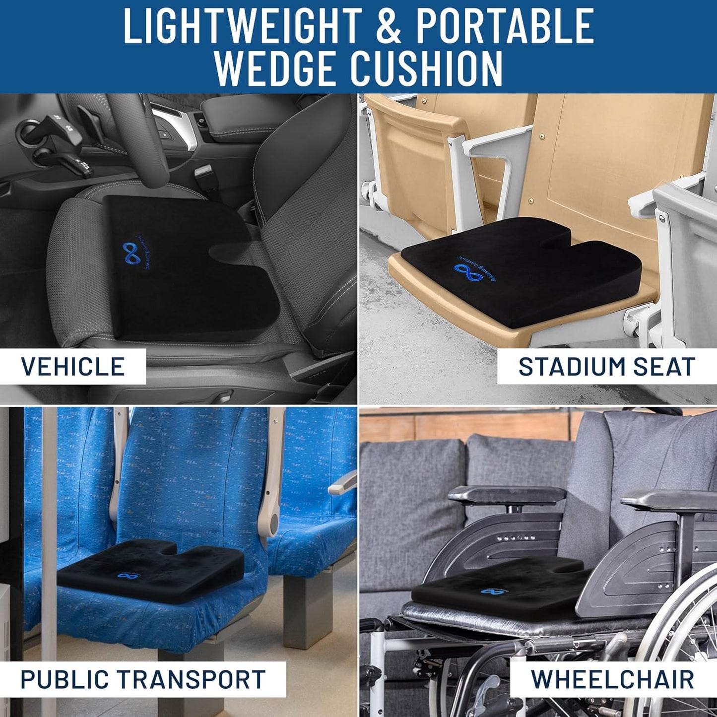 Everlasting Comfort Car Seat Cushion for Driving - Wedge Car Cushion for Office, Travel, Gaming Chair - Memory Foam Booster Seat - Non-Slip, Washable Cover