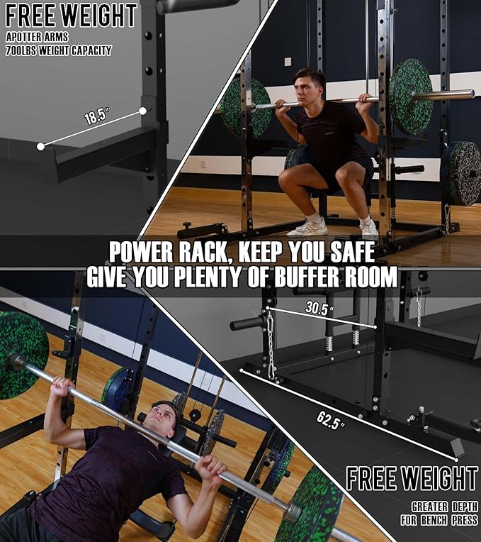 Eonfit E2 Power Cage,1500LB Squat Rack with Cable Crossover System.Multi-Function Power Rack for Home Gum.All-in-One Squat Rack with More Training Attachments