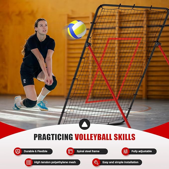 Volleyball Rebounder Net,Portable 7x4 ft Training Equipment for Spike and Smash Practice - 5 Rebound Angles Custom Target Area for Volleyball Sports Training