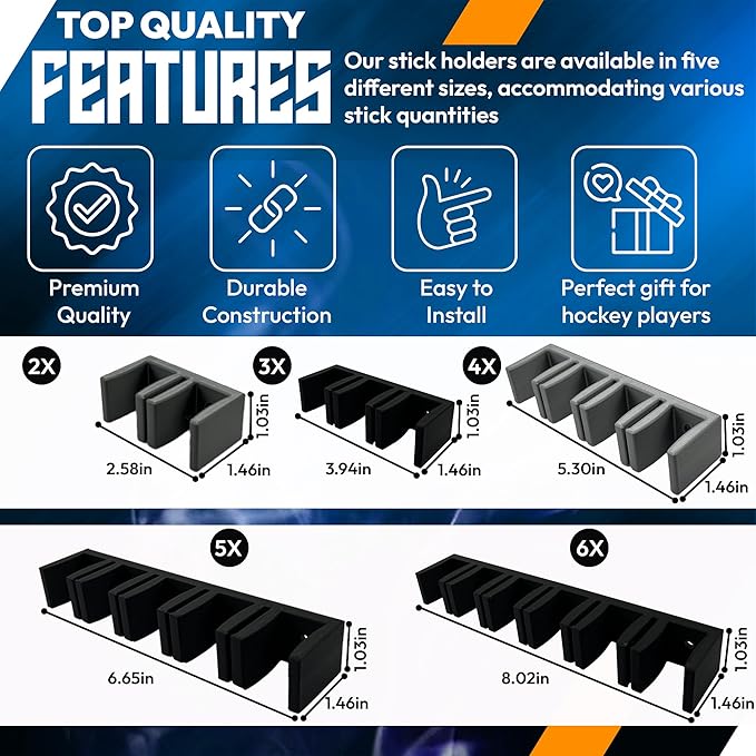 Wall Mount Hockey Stick Holder | Ice Hockey Stick Organizer (Black, 5 Stick Wall Mount)