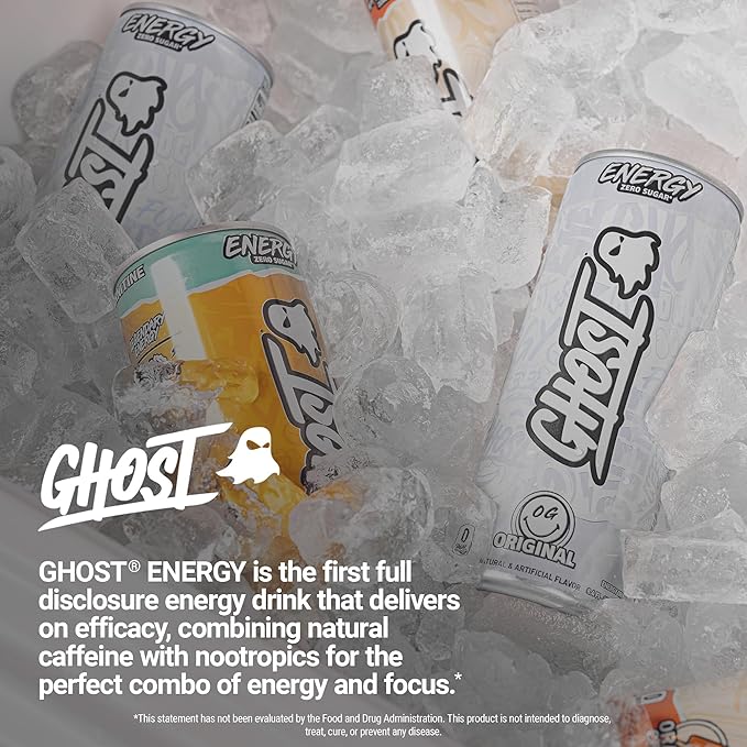 GHOST Energy Drink - 24-Pack, Tropical Mango, 8.4oz - Energy & Focus & No Artificial Colors - 100mg of Natural Caffeine, L-Carnitine & Taurine - Gluten-Free & Vegan