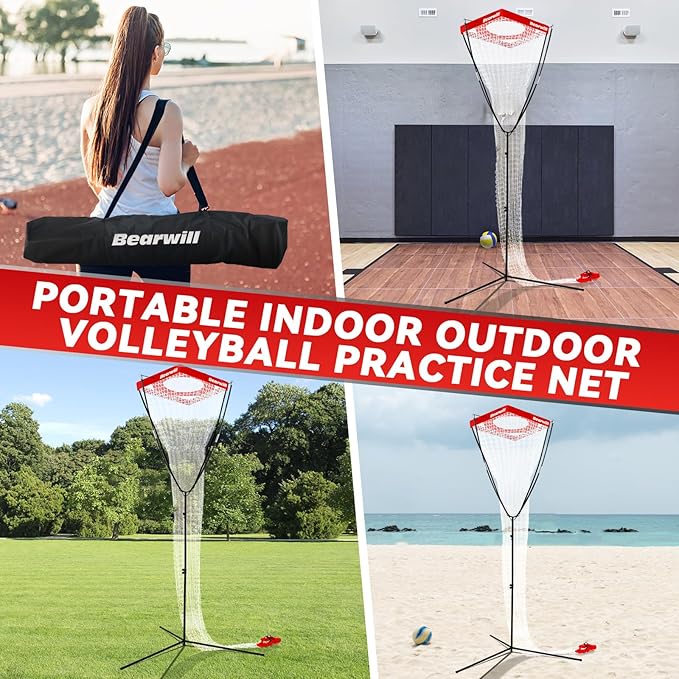 Volleyball Setter Trainer Net, Volleyball Training Equipment Adjustable Angle Height 8-13 FT Setter Net, Indoor Outdoor Volleyball Practice Net System for Serving, Spiking and Setting