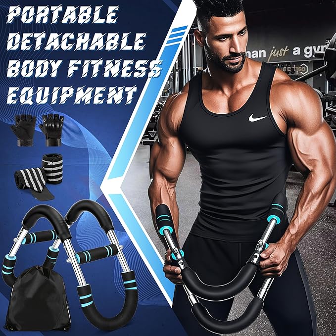 Twister Arm Trainer,40-100lb Adjustable Power Twister Bar with Fingerless Tactical Gloves, Strap Wrist Brace, Drawstring Backpack, Portable Detachable Body Fitness Equipment for Home & Gym