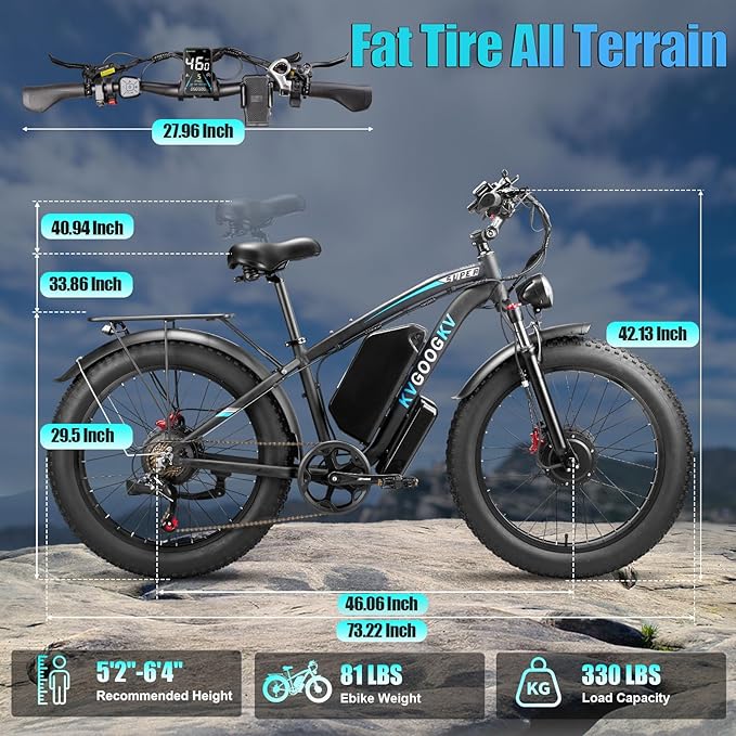 6000W Dual Motor Electric Bike for Adults - 58V Max-Output 1856Wh Fast Ebike with 47 MPH,Up to 105 Miles,24" Fat Tire Hydraulic Disc Brake Electric Bicycle,Off-Road Snow Mountain Commuter E-Bike