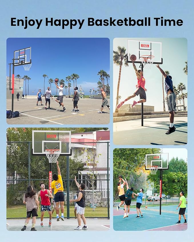 IGL In ground Basketball Hoops Outdoor, 10ft Height Adjustable Basketball Goal In ground with Shatterproof Backboard and Pro-Style Rim