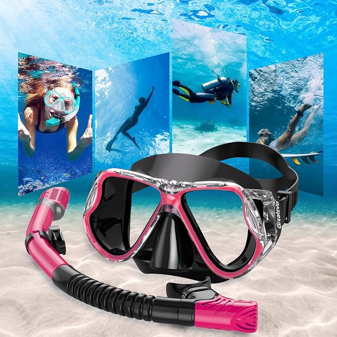 Greatever Dry Snorkel Set,Panoramic Wide View,Anti-Fog Scuba Diving Mask,Professional Snorkeling Gear