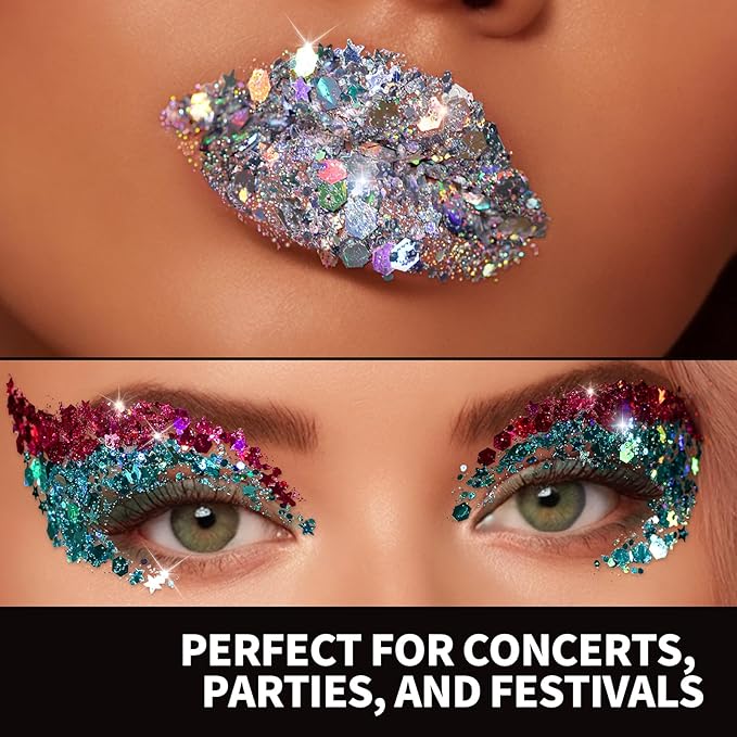 Teenitor Face Glitter Makeup Glitter, 12 Colors Face and Body Glitter Gel for Festival Makeup, Gel Hair Glitter for Face, Body, Hair, Total 120g/4.23oz