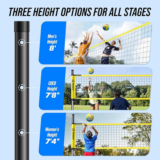 Outdoor Portable Volleyball Net Set System for Backyard - Quick & Easy Setup Adjustable Height Poles, PU Volleyball, Pump and Carrying Bag