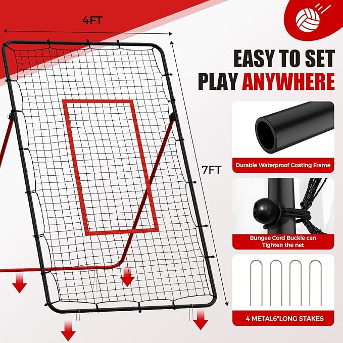 Volleyball Rebounder Net,Portable 7x4 ft Training Equipment for Spike and Smash Practice - 5 Rebound Angles Custom Target Area for Volleyball Sports Training