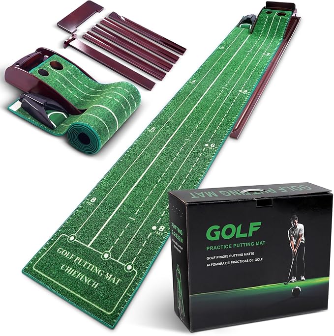Indoor Putting Mat - Green with 3 Tracks & Auto Ball Return, Mini Golf Game & Practice Equipment, Gift for Golfer Lovers