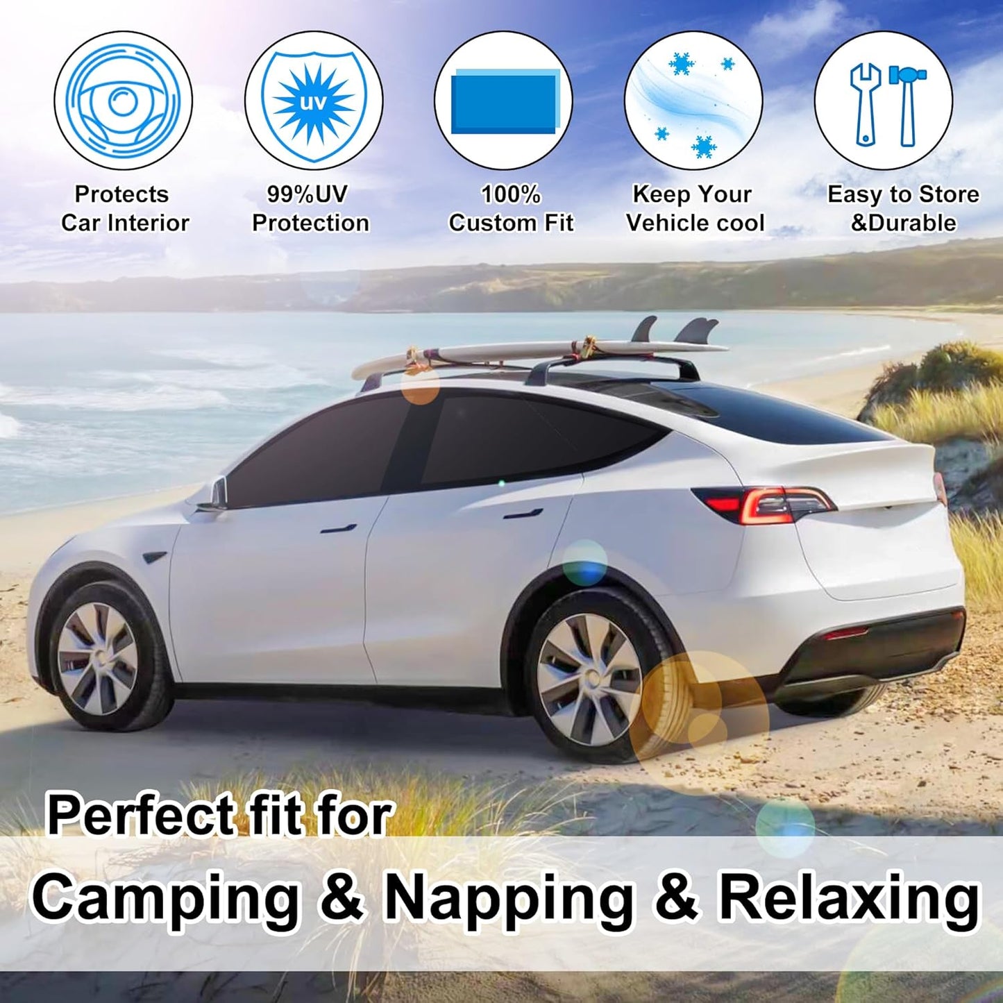 TINGLU Window Shades for Tesla Model Y 2020-2024 Accessories Car Side Full Windows Rear Triangular Windshield Sun Shade Sun UV Rays & Privacy Protection for Camping,Napping,and Relaxing 8PCS