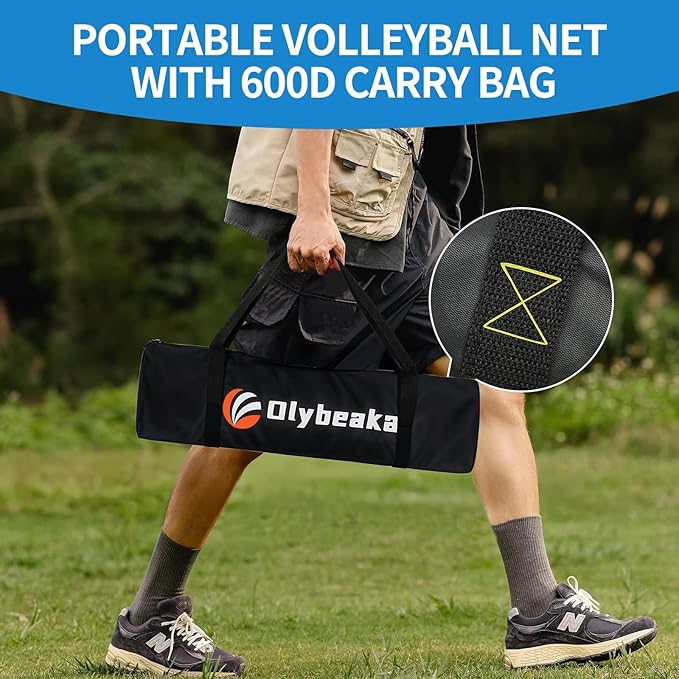 Portable Outdoor Volleyball Net Set for Backyard Beach with Adjustable Poles, Soft PU Volleyball & Pump, Carry Bag and Durable Anti-Sagging Net