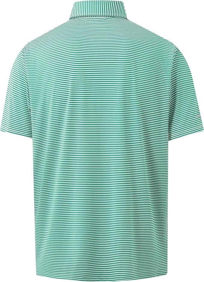 Golf Shirts for Men - Moisture Wicking Short Sleeve Performance Sport Casual Striped Collared Mens Polo Shirt