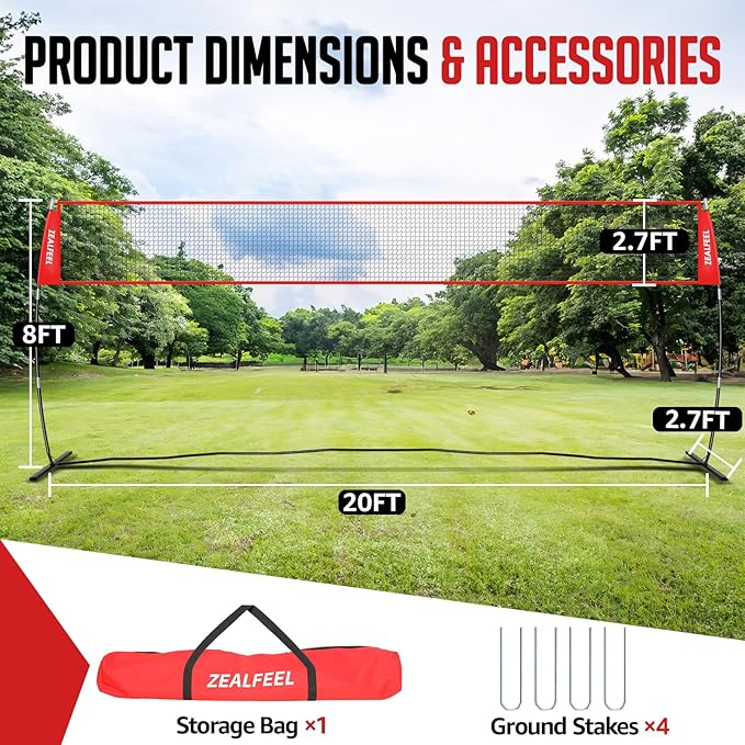 Volleyball Net, 12ft/20ft Training Set Height Adjustable, Portable Freestanding Practice for Hitting or Serving Drills, Pop up With Carry Bag for Backyard or Outdoor